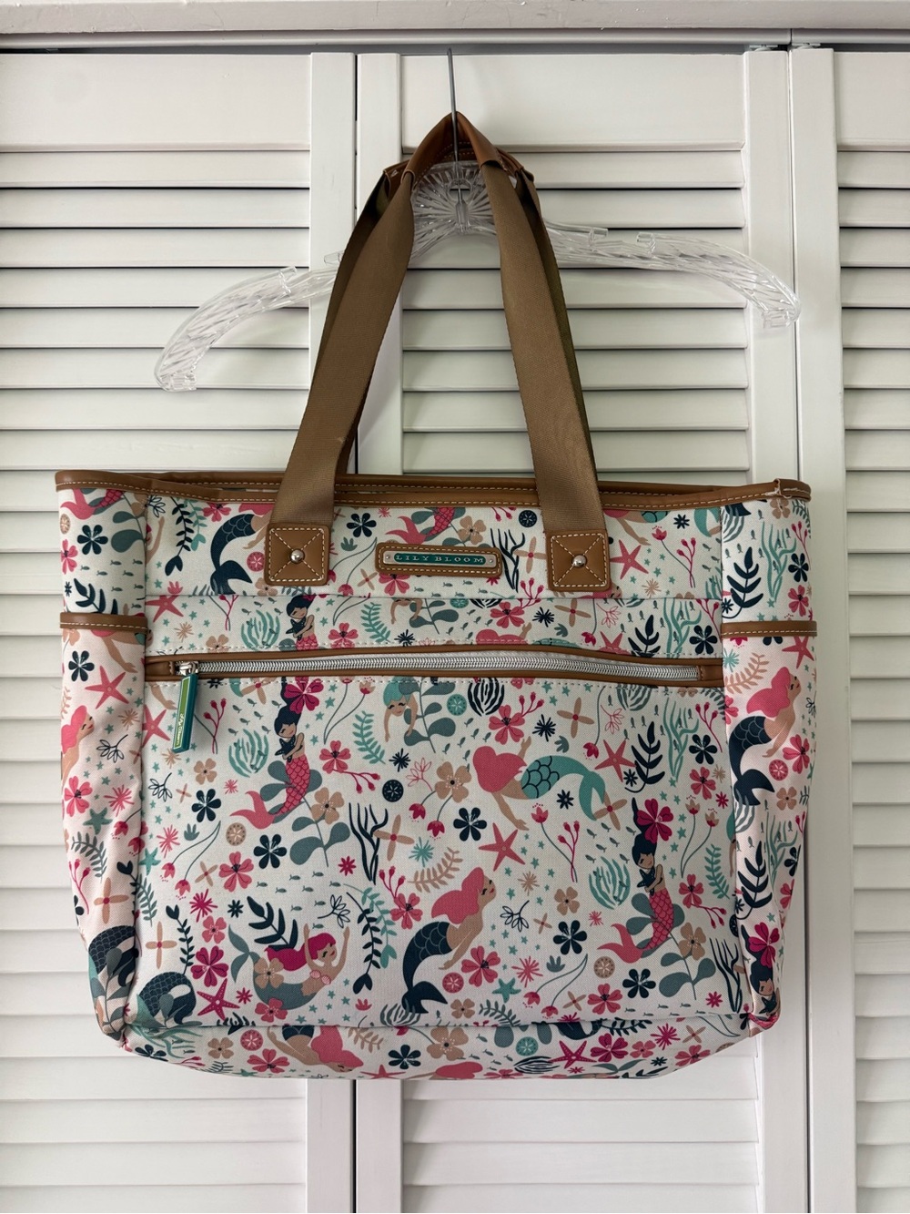 Lily Bloom satchel handle zipper large tote sea garden mermaid. - Picture 3 of 13
